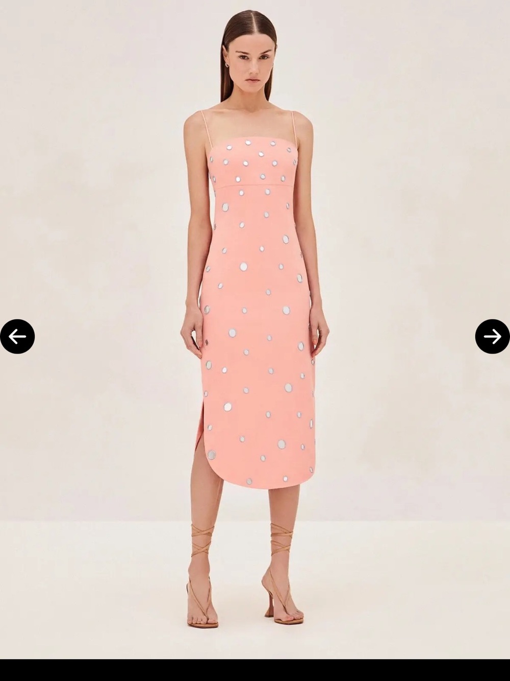 Alexis Peach Pink Mirror Spot Slip Midi Dress